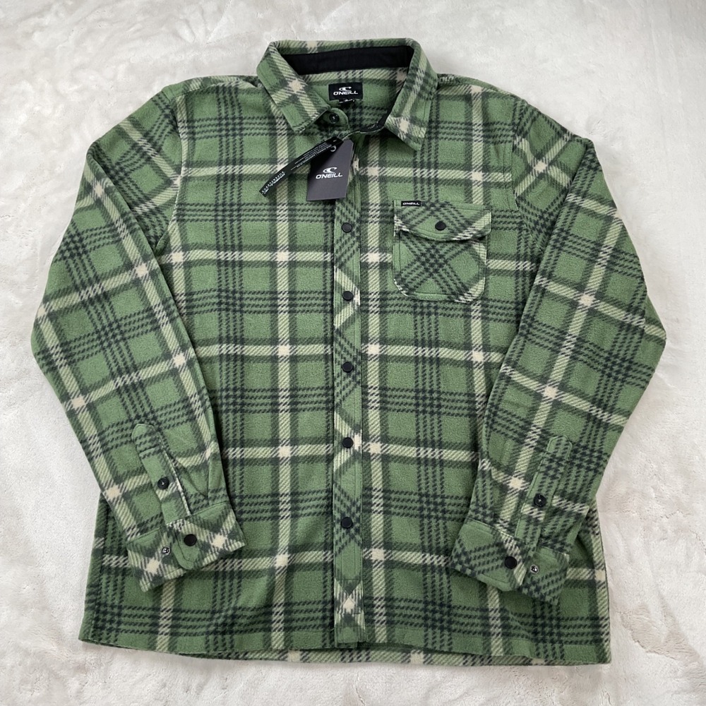 O'Neill Mens Icecap Superfleece Plaid Shirt Jacket Green Sage FA4104004X M NWT